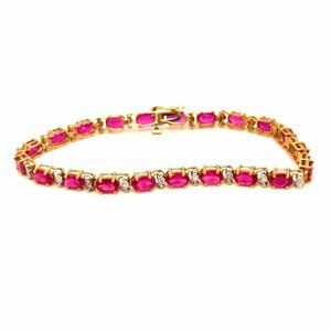 Lovely 10K Gold Syn. Rubies /Diamond Accent Tennis Bracelet